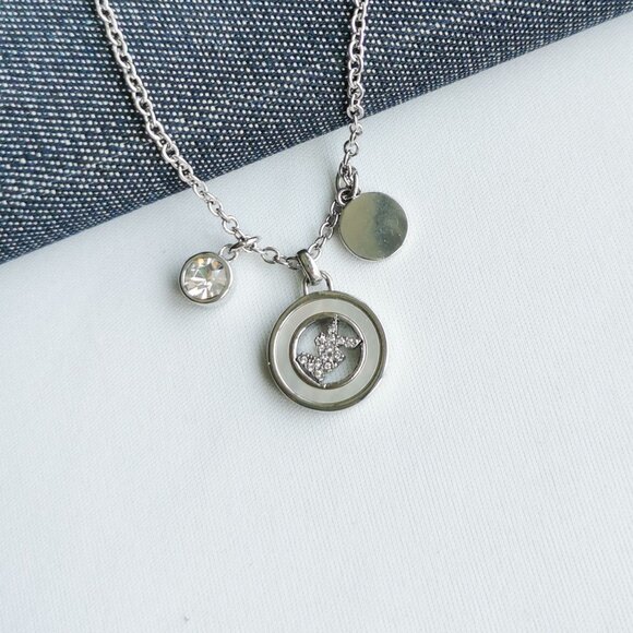 Michael Kors Crystal Logo Triple Charm Silver Pendant Necklace in - Picture 1 of 4